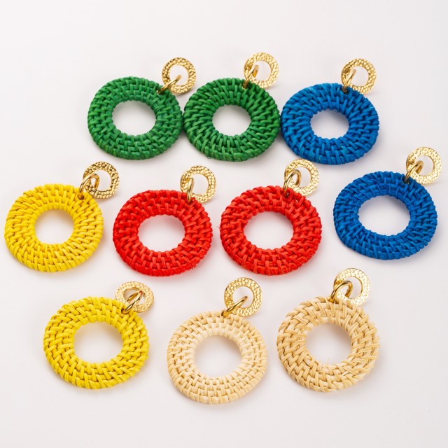 Round Braided Raphia Earrings 