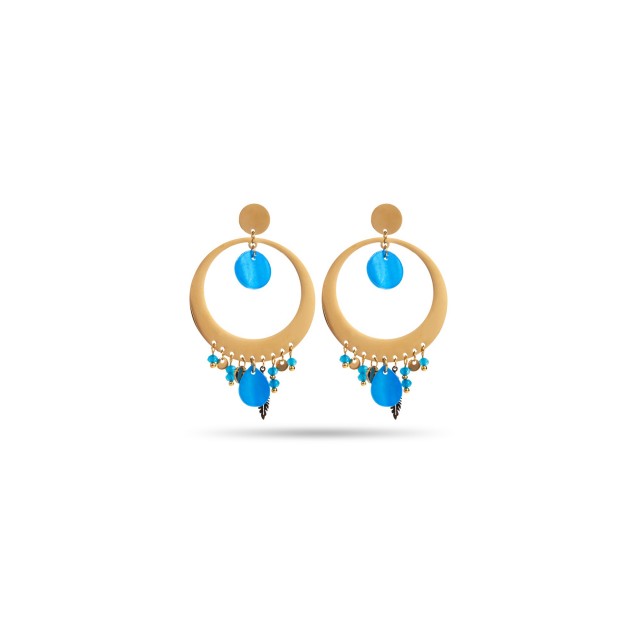 Colorful Mother-of-Pearl Tassel Earrings Color:Blue