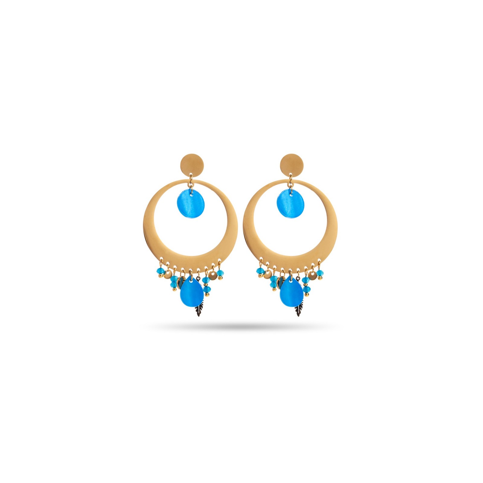 Colorful Mother-of-Pearl Tassel Earrings Color:Blue