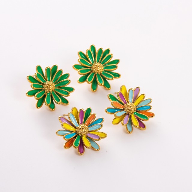 Studs Earrings Colored Mini Flowers 