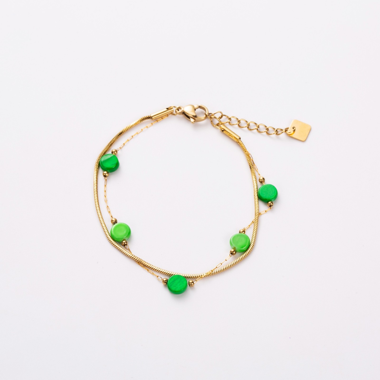 Double Row Colored Mother-of-Pearl Bracelet Color:Green