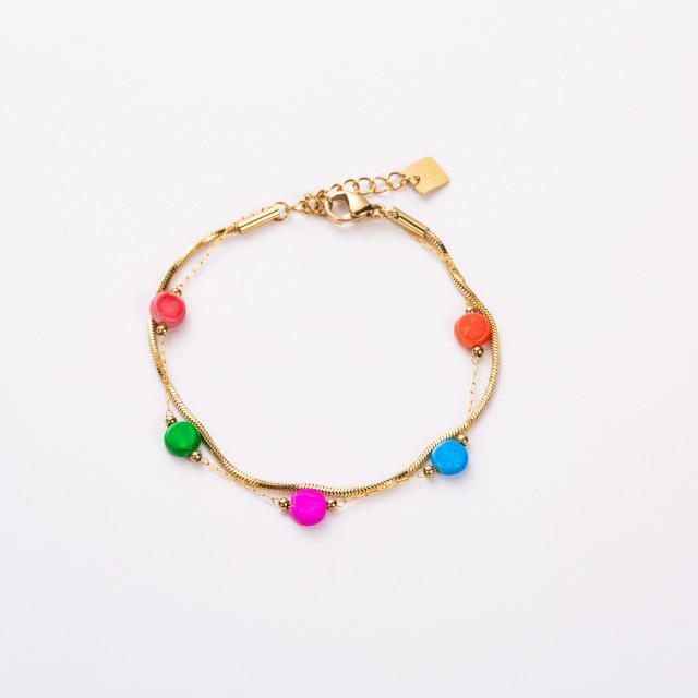 Double Row Colored Mother-of-Pearl Bracelet Color:Multi-Color