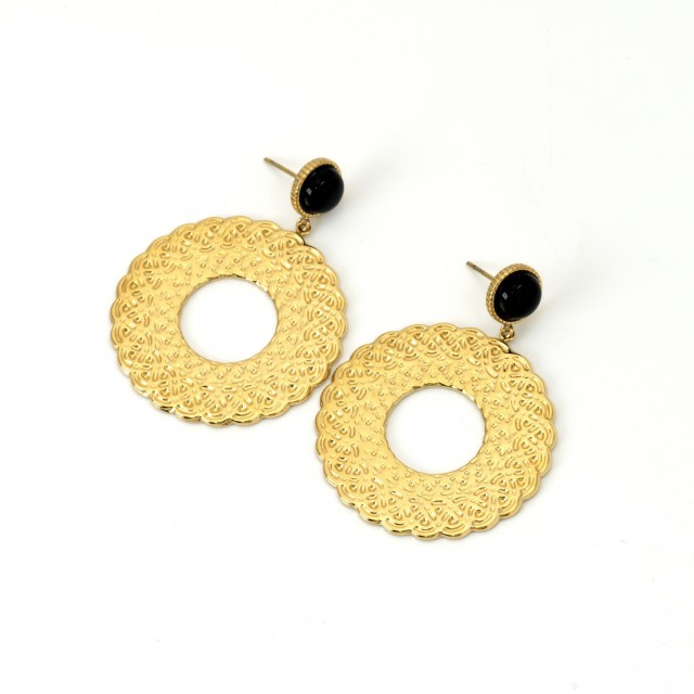 Round and Detailed Teardrops with Stone Studs Stone:Onyx