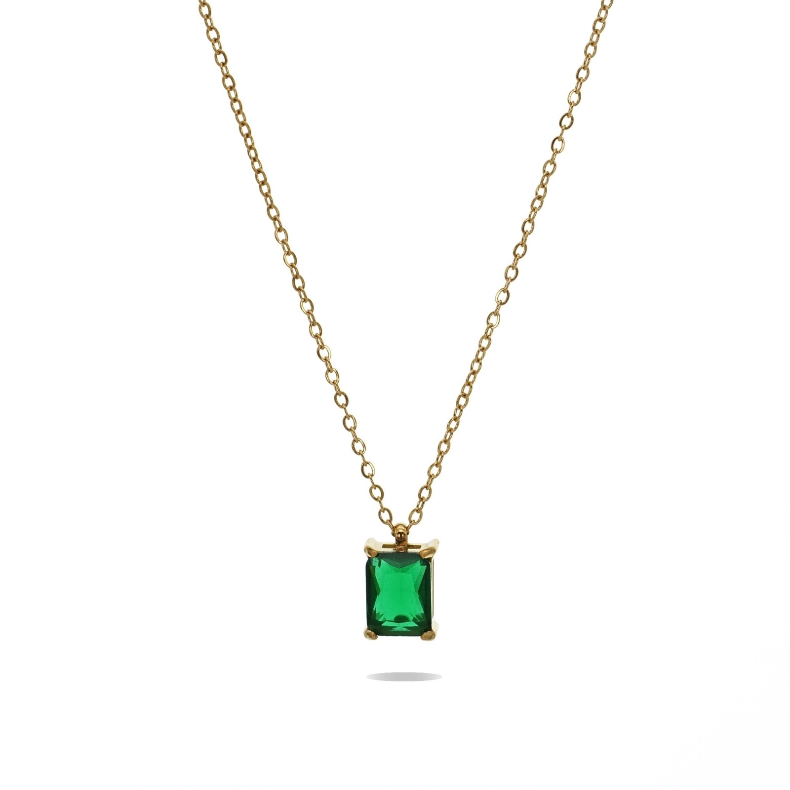 Collier Pendentif Strass Rectangle Couleur:Vert