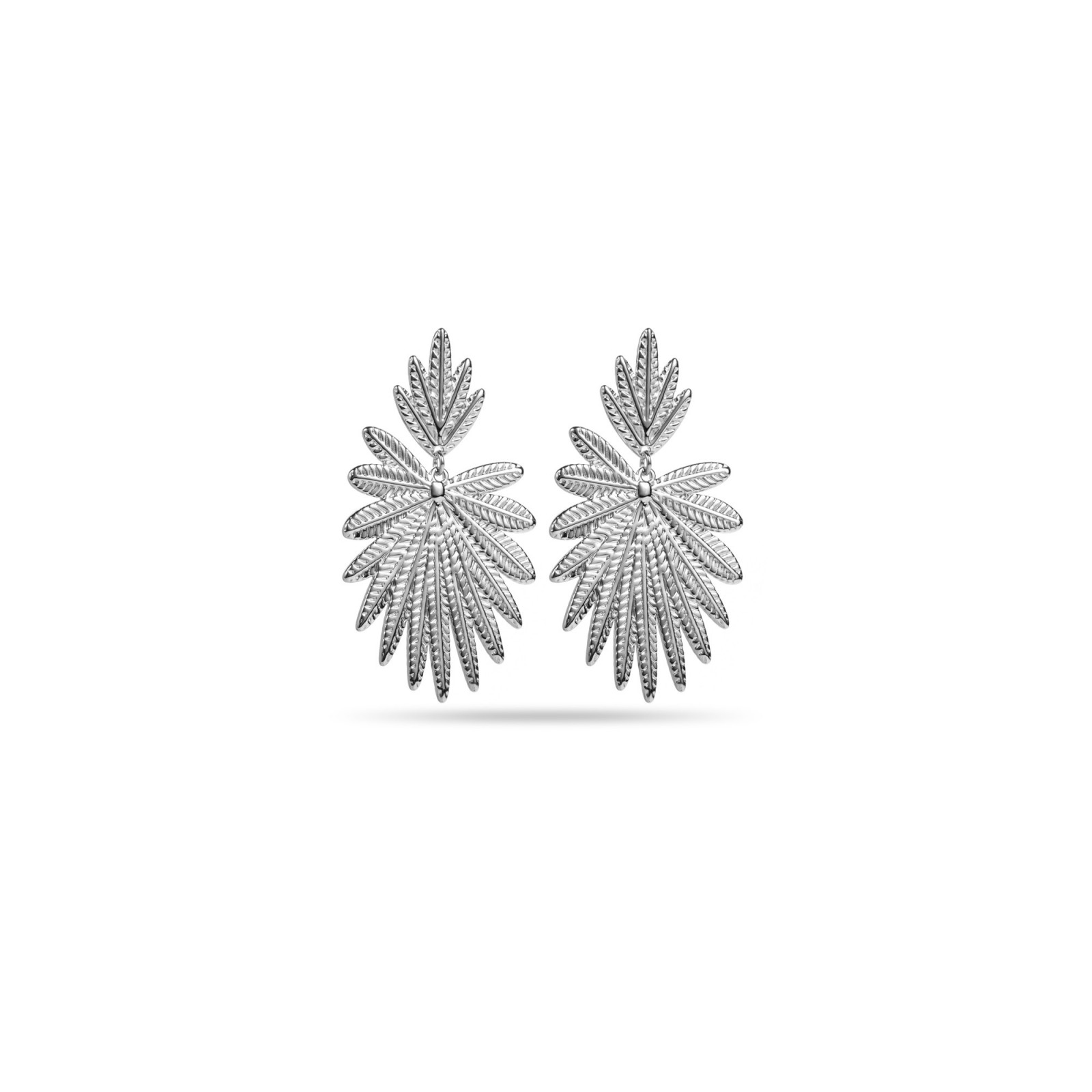 Boucles d'Oreilles Feuillage de Plumes Couleur:Argent