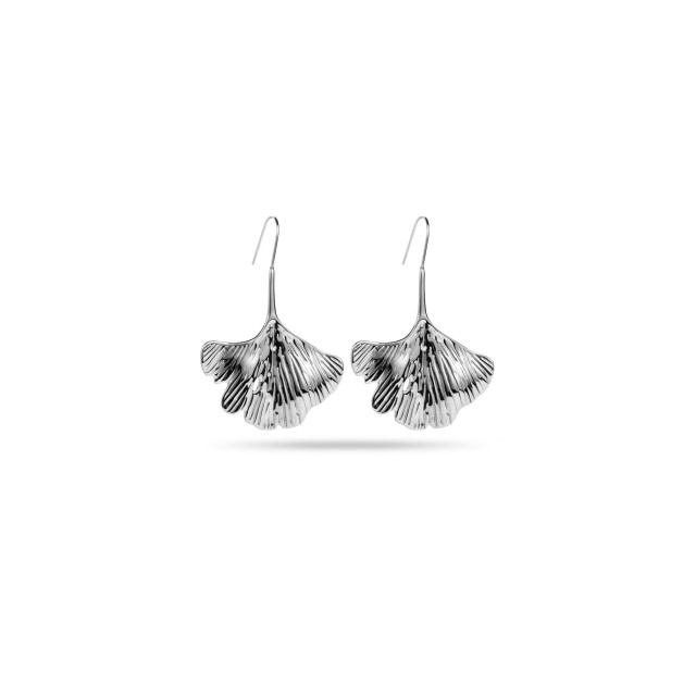 Boucles d'Oreilles Pendantes Feuille de Ginkgo Couleur:Argent