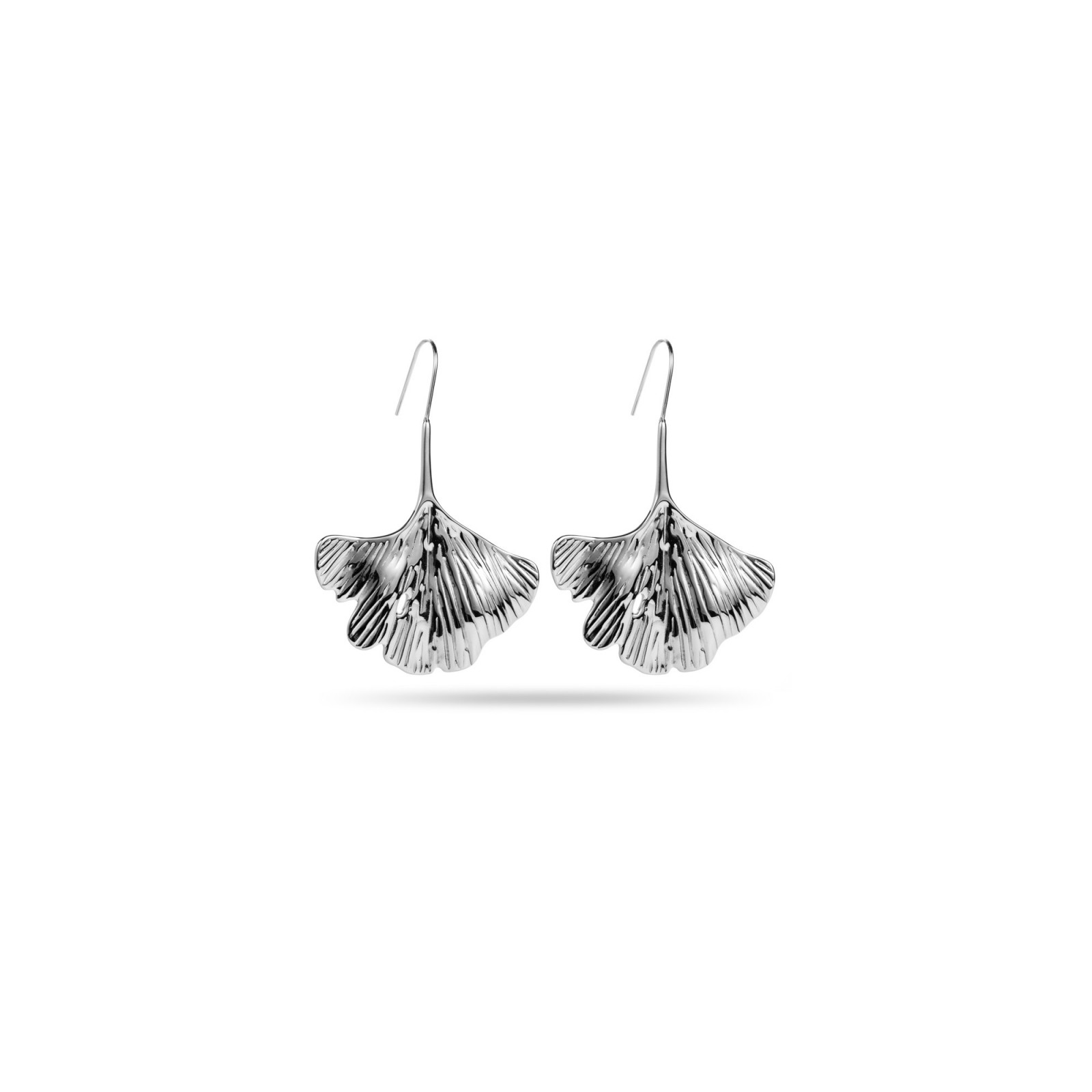 Boucles d'Oreilles Pendantes Feuille de Ginkgo Couleur:Argent