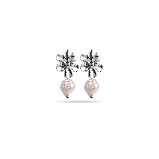 Boucles d'Oreilles Fleur avec sa Perle de Nacre Couleur:Argent