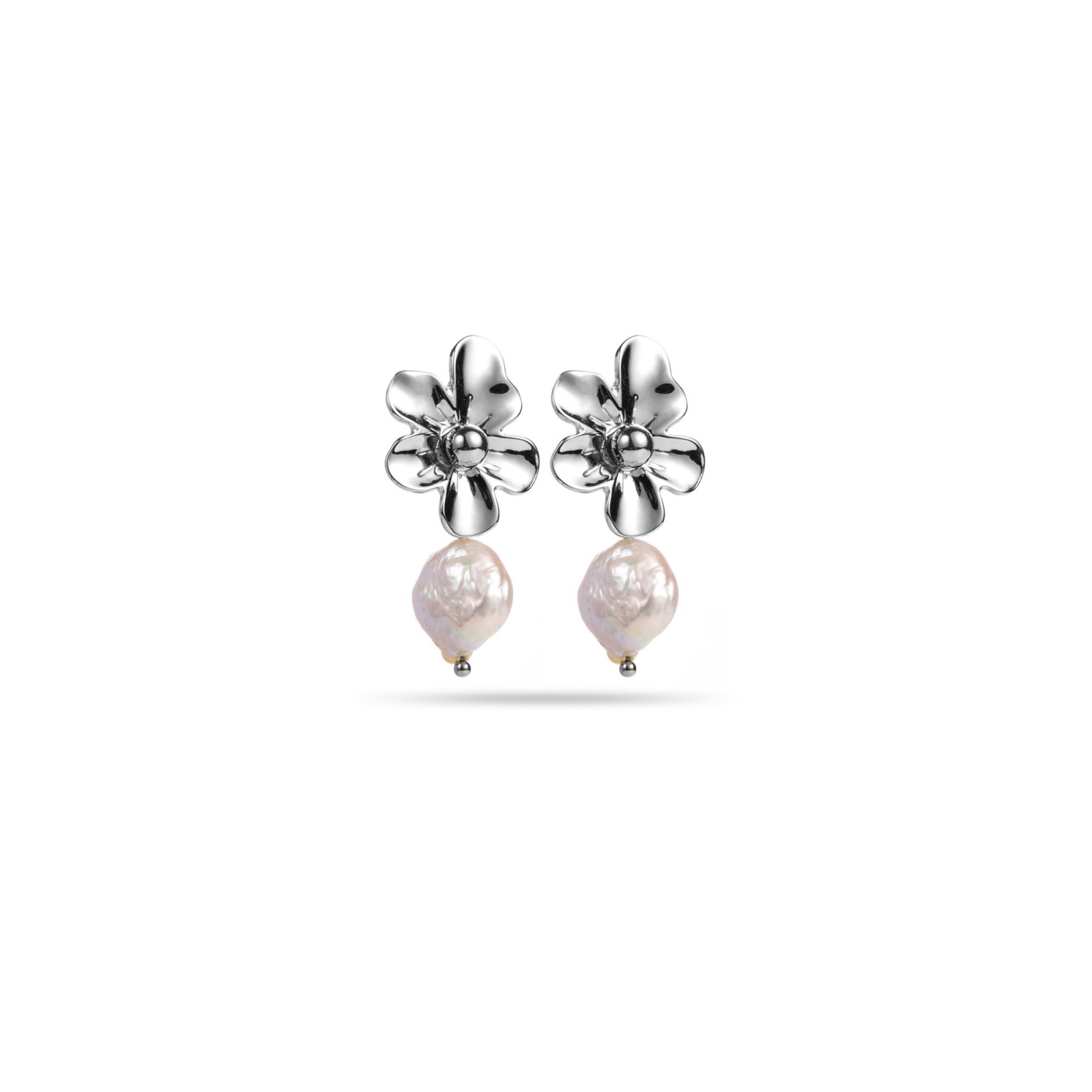 Boucles d'Oreilles Fleur avec sa Perle de Nacre Couleur:Argent