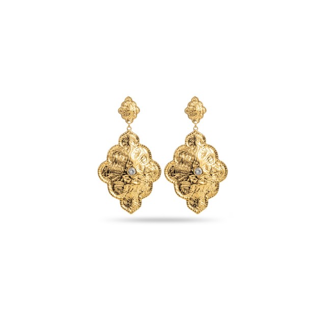 Baroque Rhinestone Scratched Effect Earrings Color:Gold