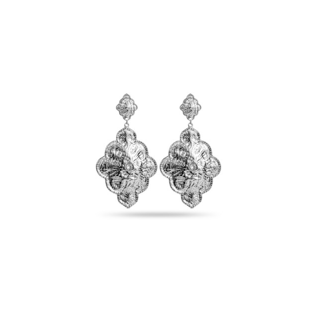 Baroque Rhinestone Scratched Effect Earrings Color:Silver