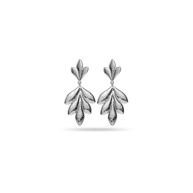 Boucles d'Oreilles Feuilles de Palmier Martelé Couleur:Argent