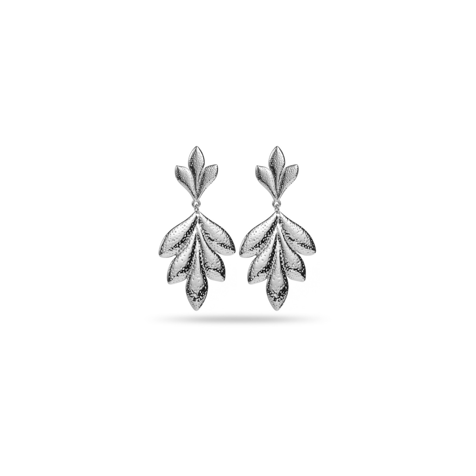 Boucles d'Oreilles Feuilles de Palmier Martelé Couleur:Argent