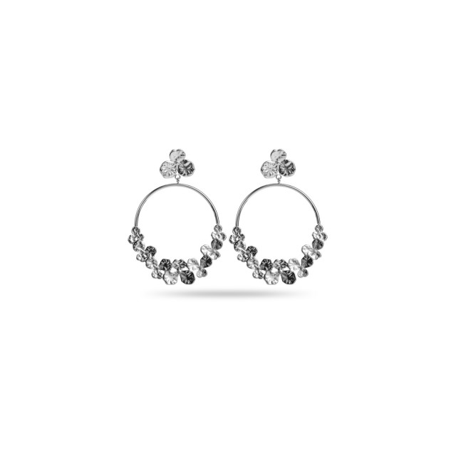 Clover Detailed Hoop Earrings Color:Silver