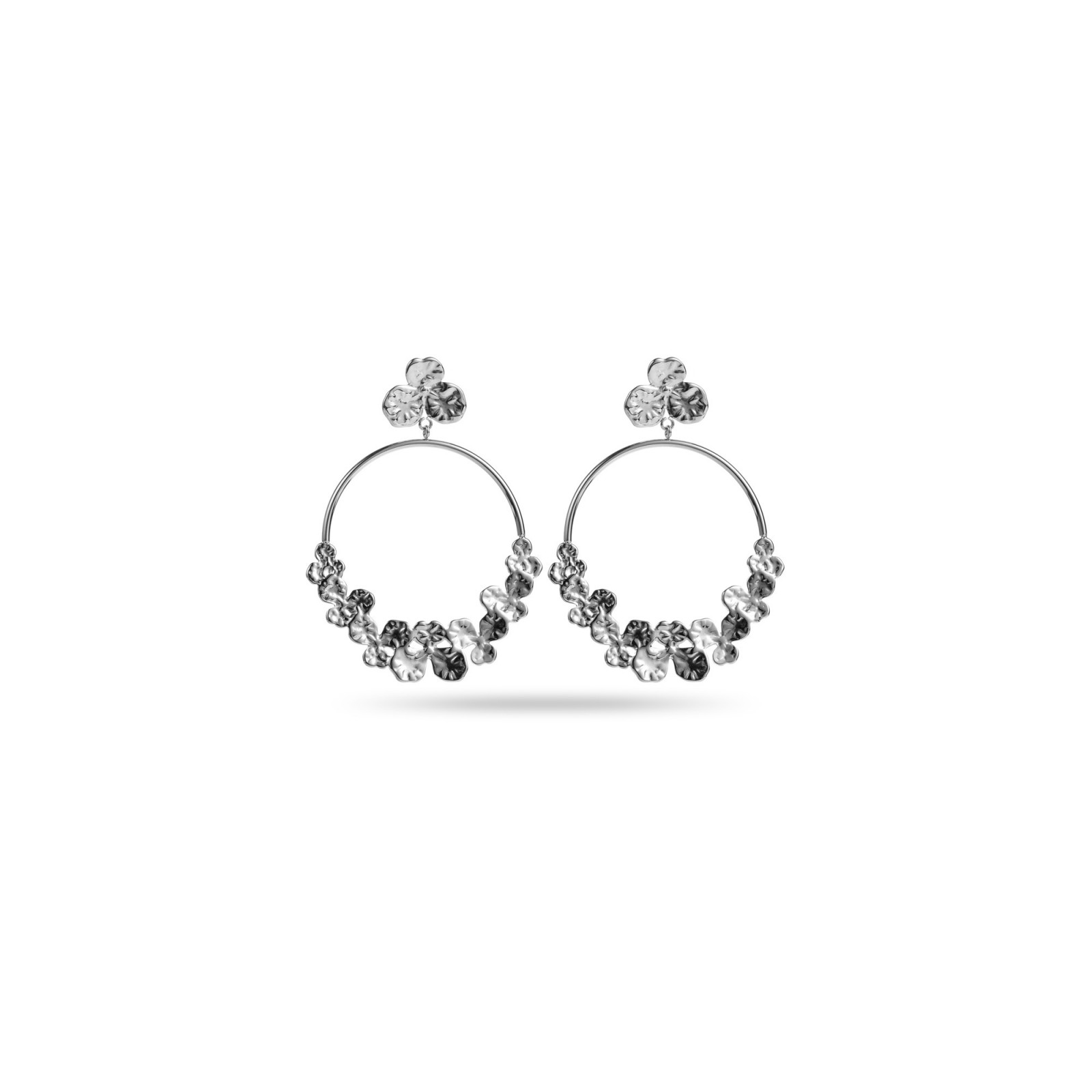 Clover Detailed Hoop Earrings Color:Silver