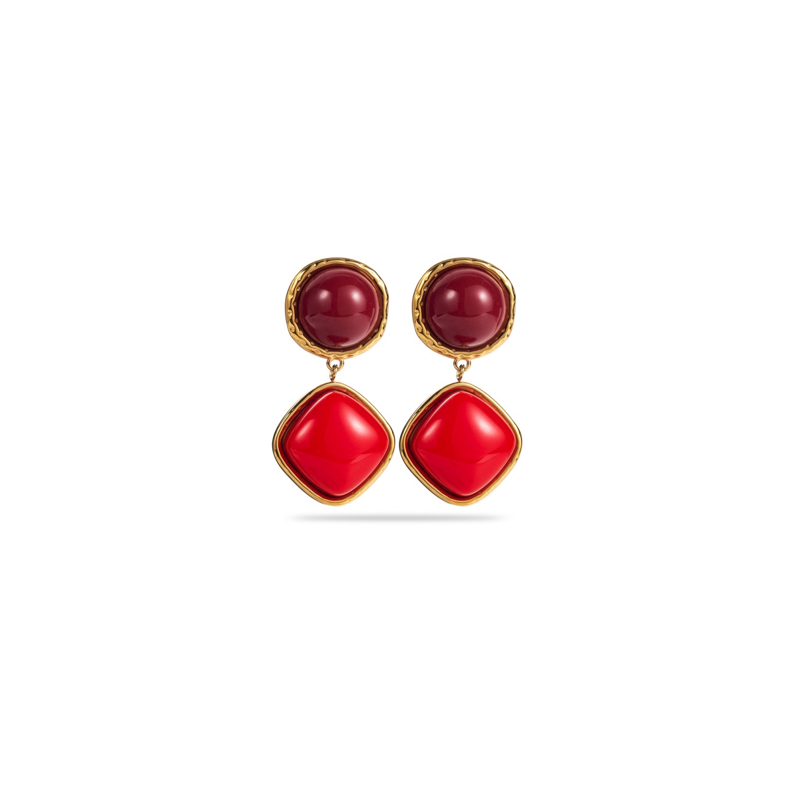 Marble Effect Geometric Teardrop Earrings Color:Red