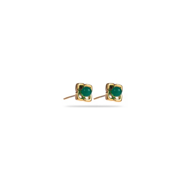 Mini Clover Studs Earrings with Pearl Color:Green
