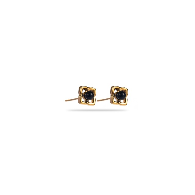Mini Clover Studs Earrings with Pearl Color:Black