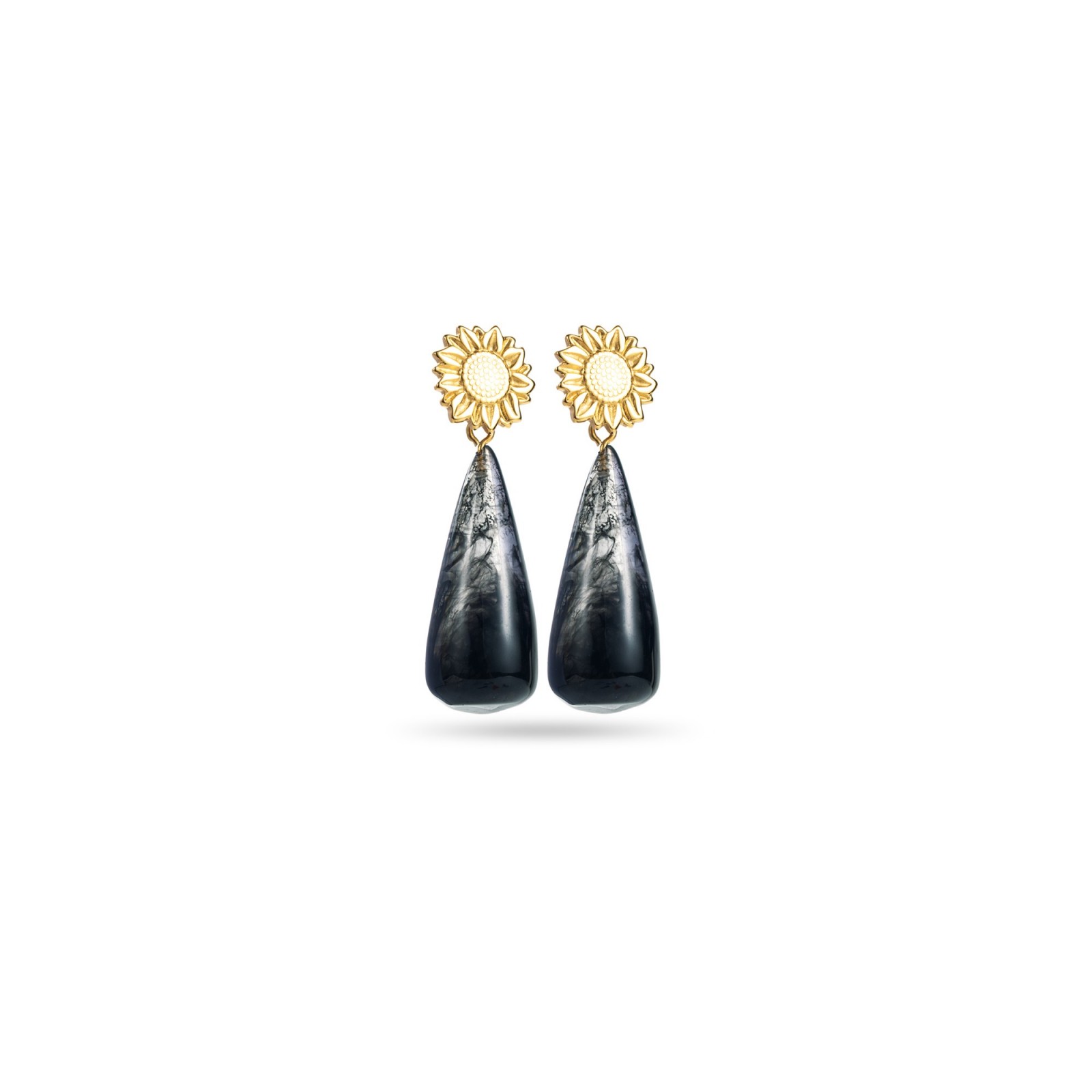 Daisy with Cone Marble Effect Earrings Color:Black