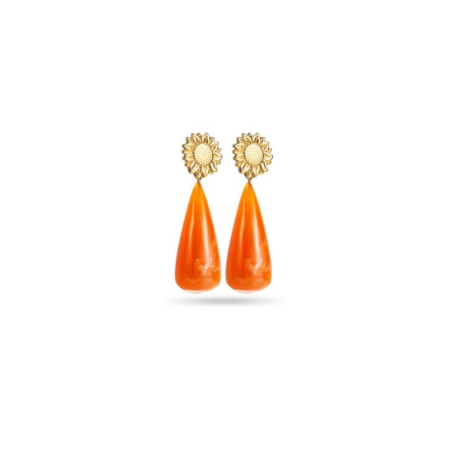 Daisy with Cone Marble Effect Earrings Color:Orange