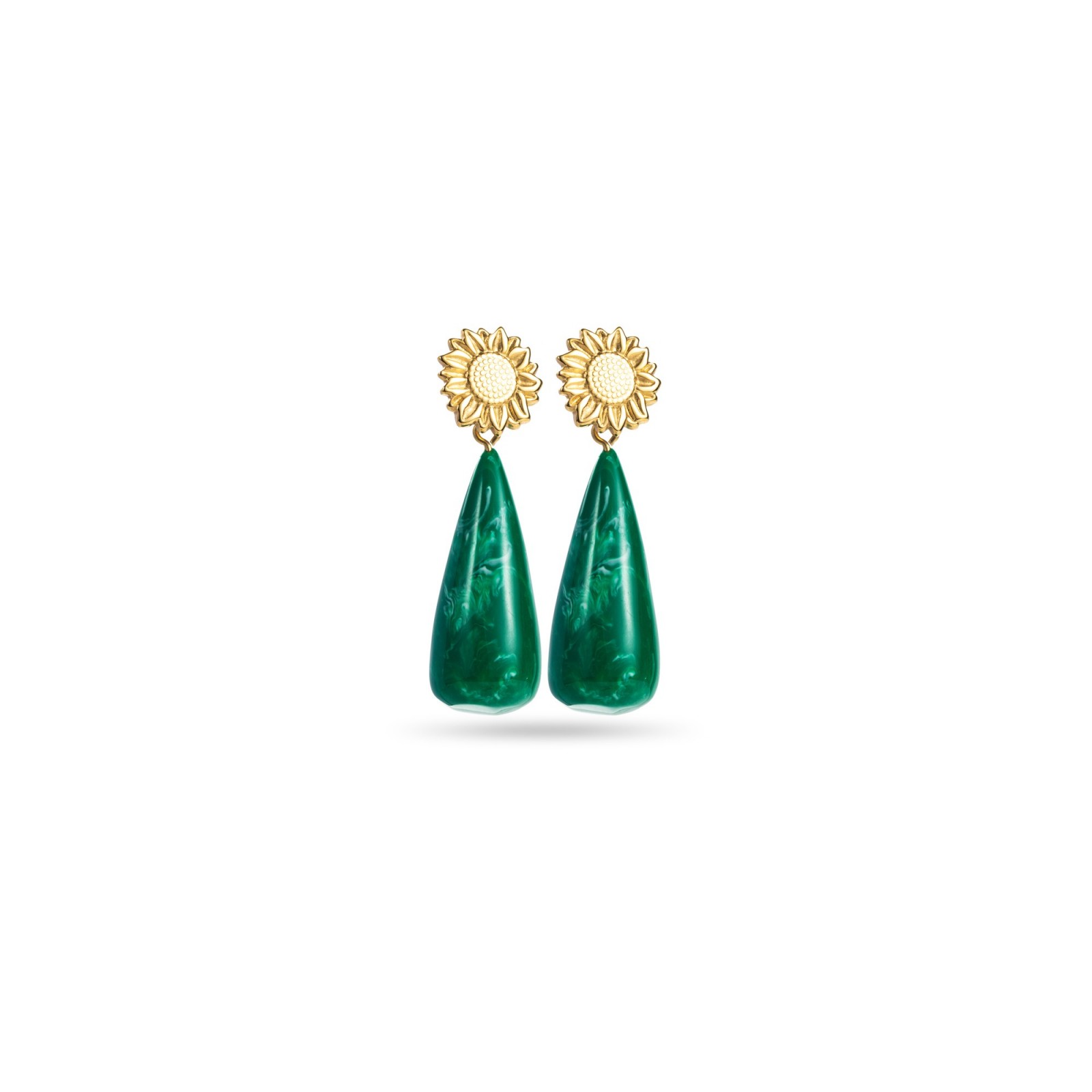 Daisy with Cone Marble Effect Earrings Color:Green