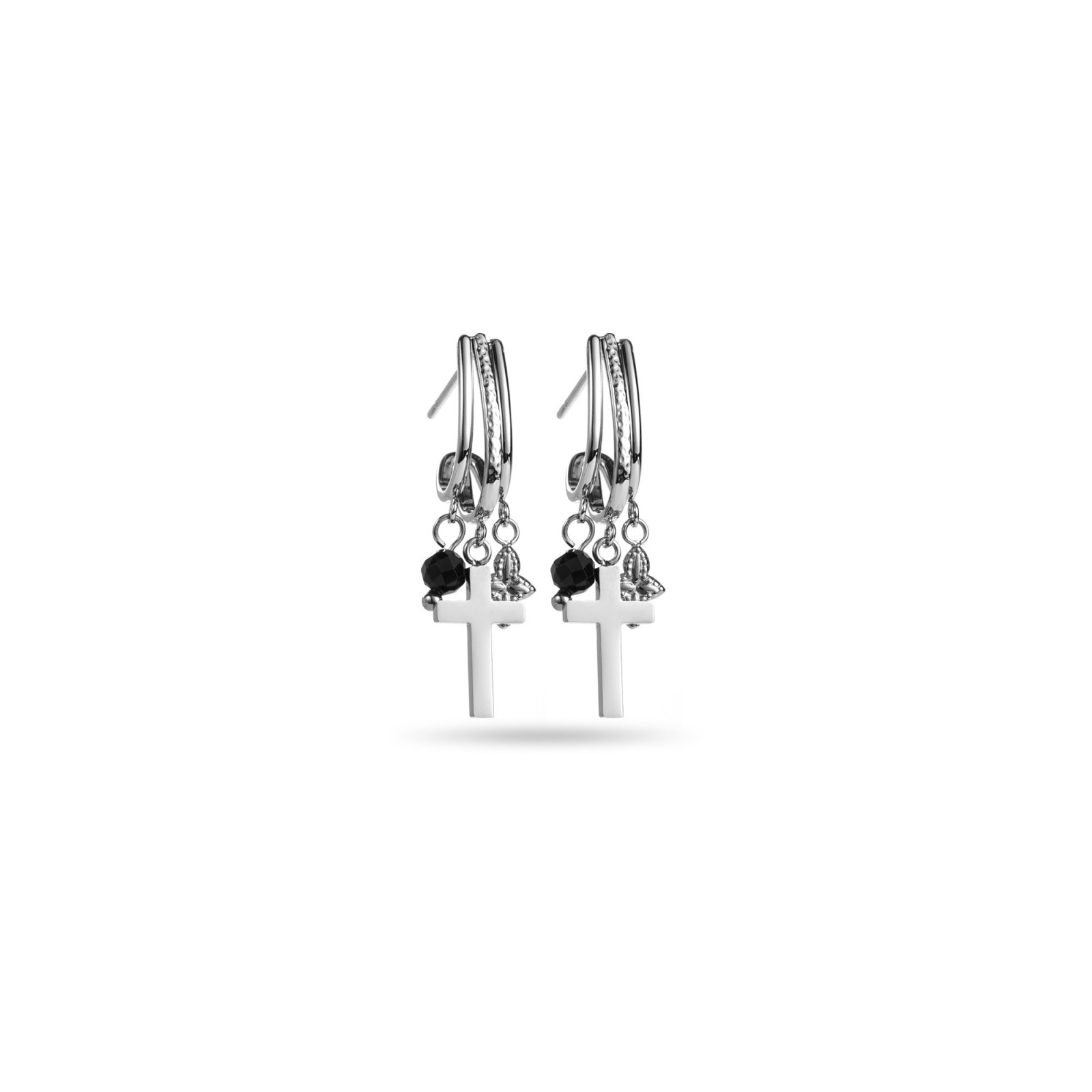 Multi Huggie Earrings with Cross Color:Silver