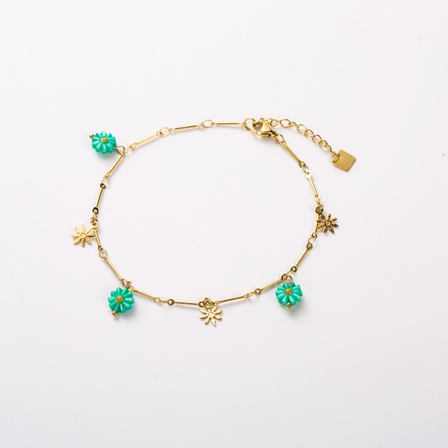 Mother-of-Pearl Daisy Anklet Color:Green