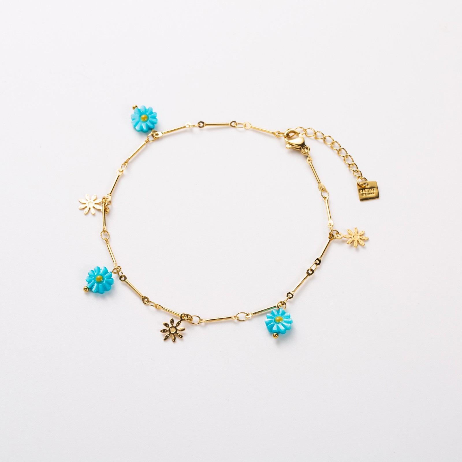 Mother-of-Pearl Daisy Anklet Color:Blue