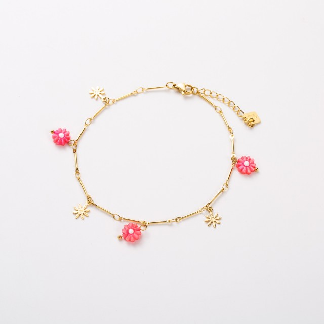 Mother-of-Pearl Daisy Anklet Color:Fuchsia Pink