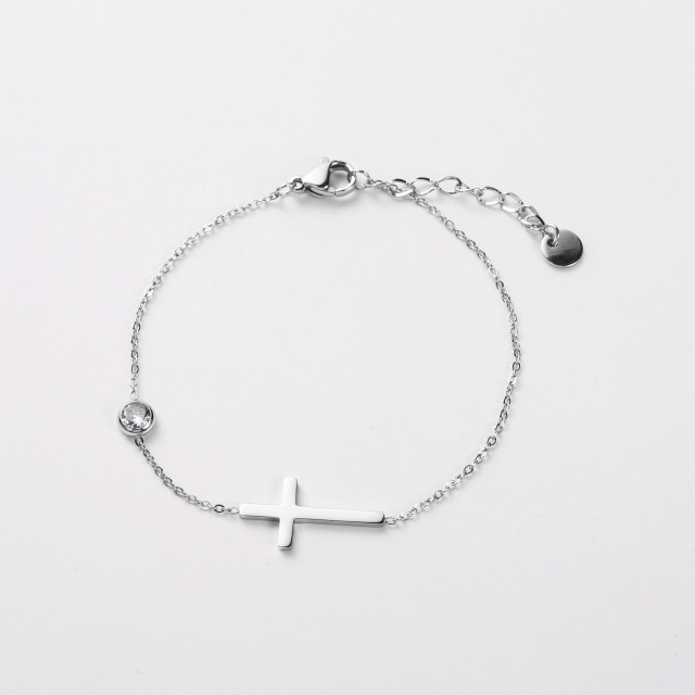 Cross and Strass Pendant Bracelet Color:Silver