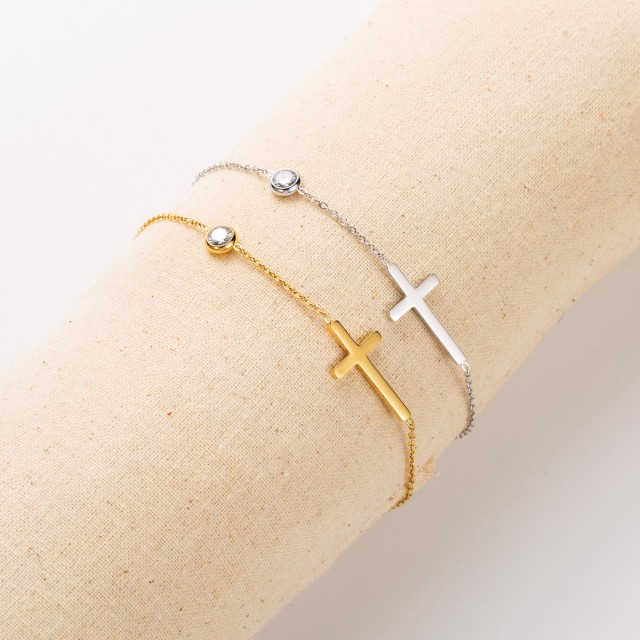 Cross and Strass Pendant Bracelet 