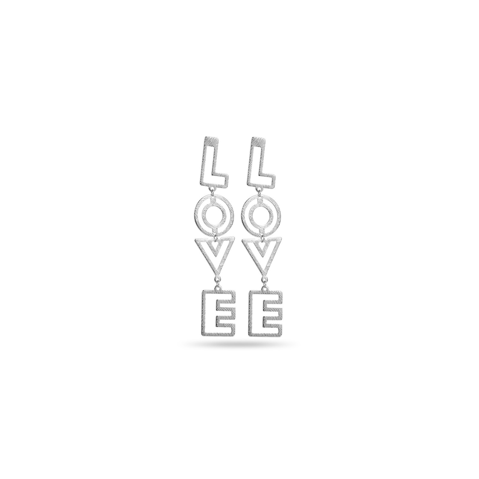 Boucles d'Oreilles Inscription "Love" Effet Griffé Couleur:Argent