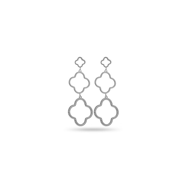 Triple Pearled Clover Pendant Earrings Color:Silver