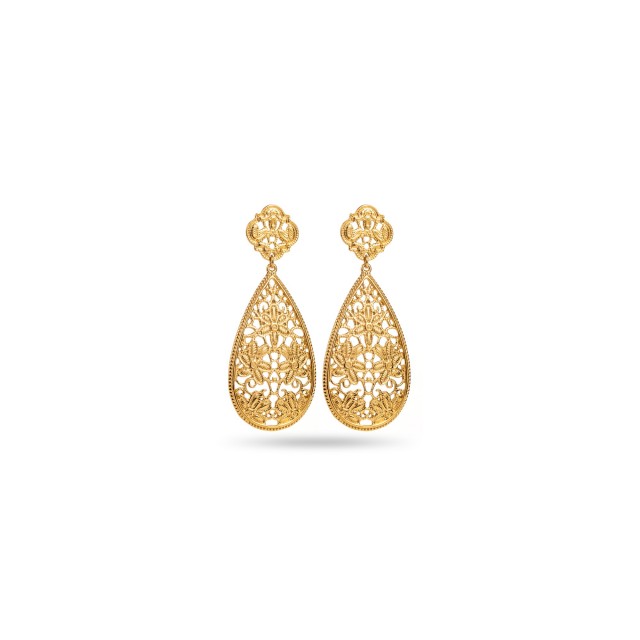 Oriental Earrings with Flower Details Color:Gold