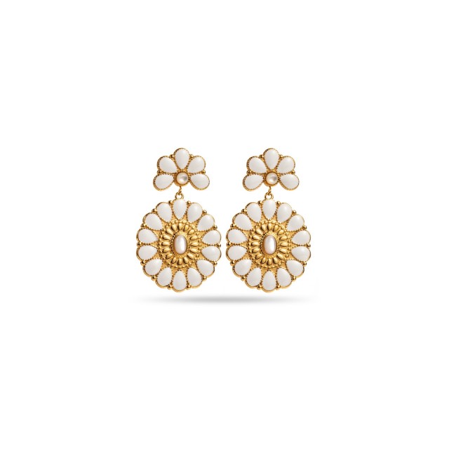 Coloured Floral Rosette Hanging Earrings Stone:Nacre