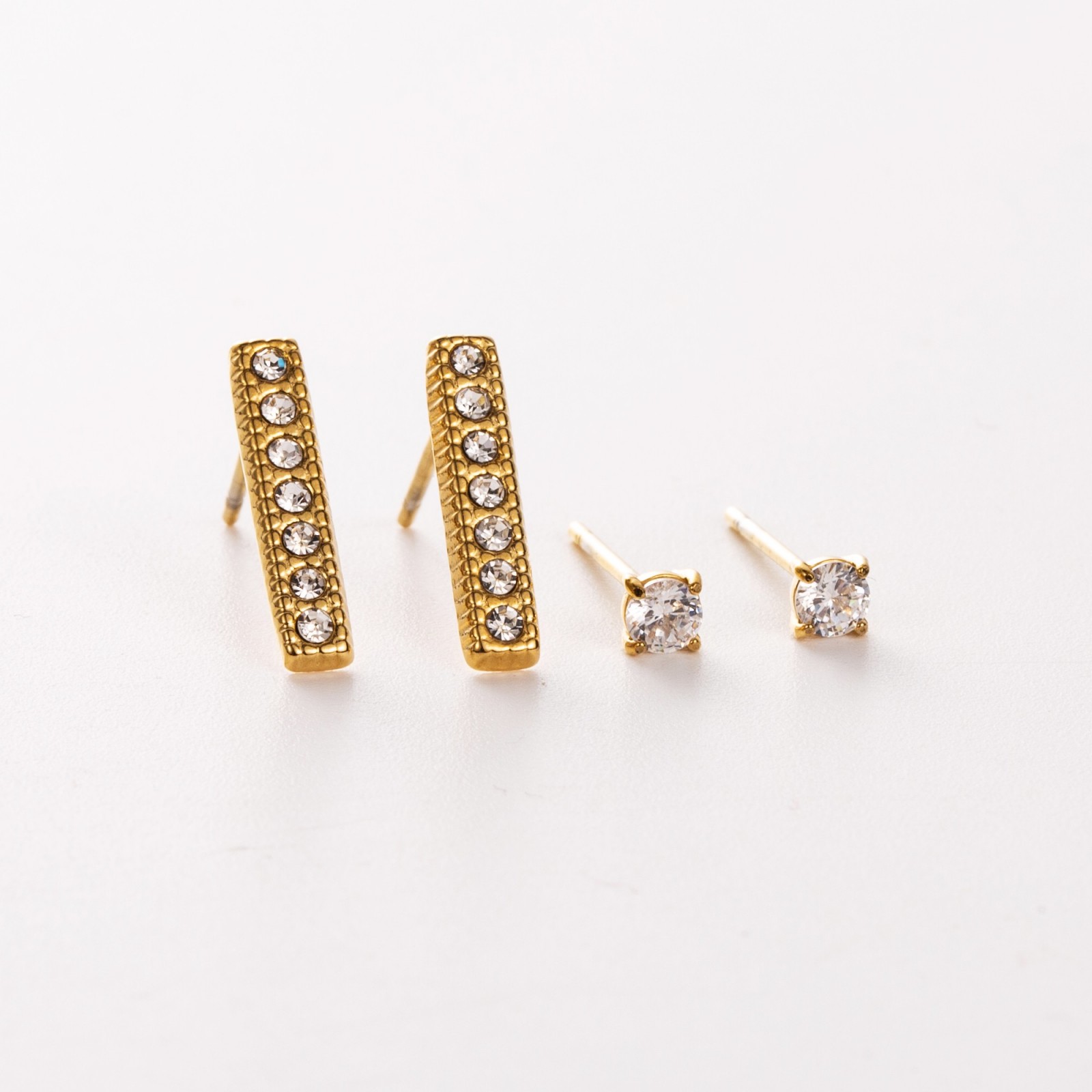 Boucles d'Oreilles Set de Puces Baguette de Strass 