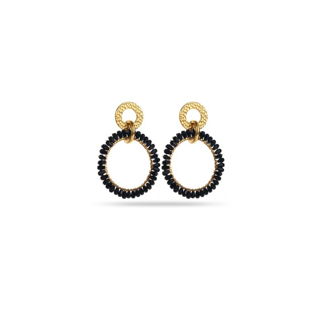 Colored Glass Crystal Hoops Color:Black