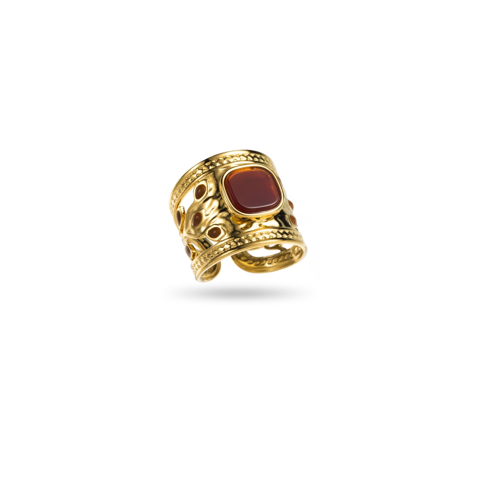 Large Stone Ring with Colored Foliage Stone:Carnelian