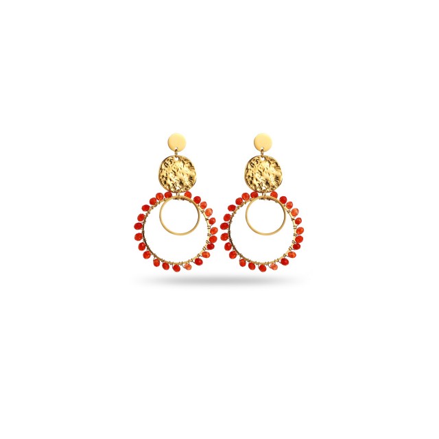 Hanging Earrings with Circles and Natural Stone Stone:Carnelian