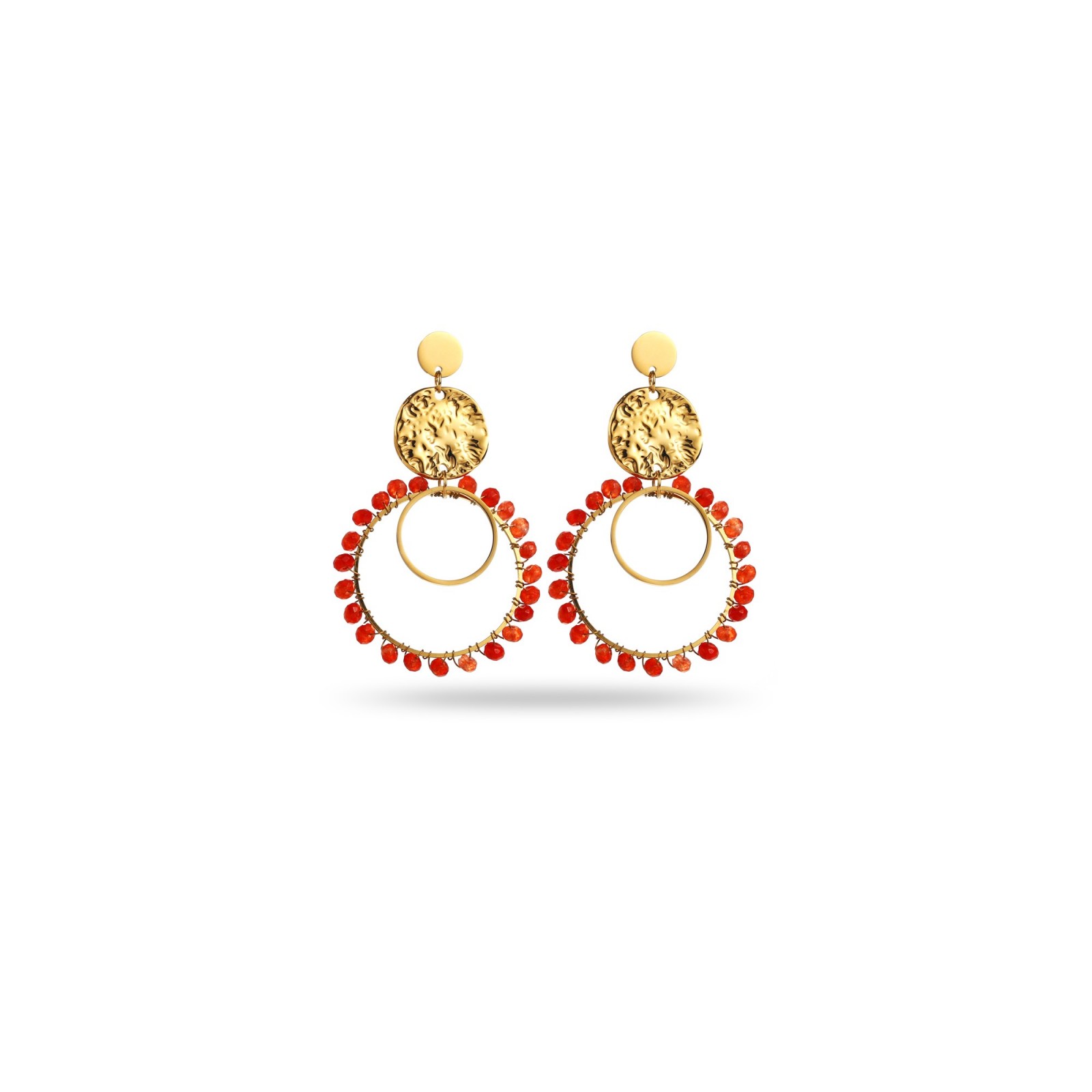 Hanging Earrings with Circles and Natural Stone Stone:Carnelian