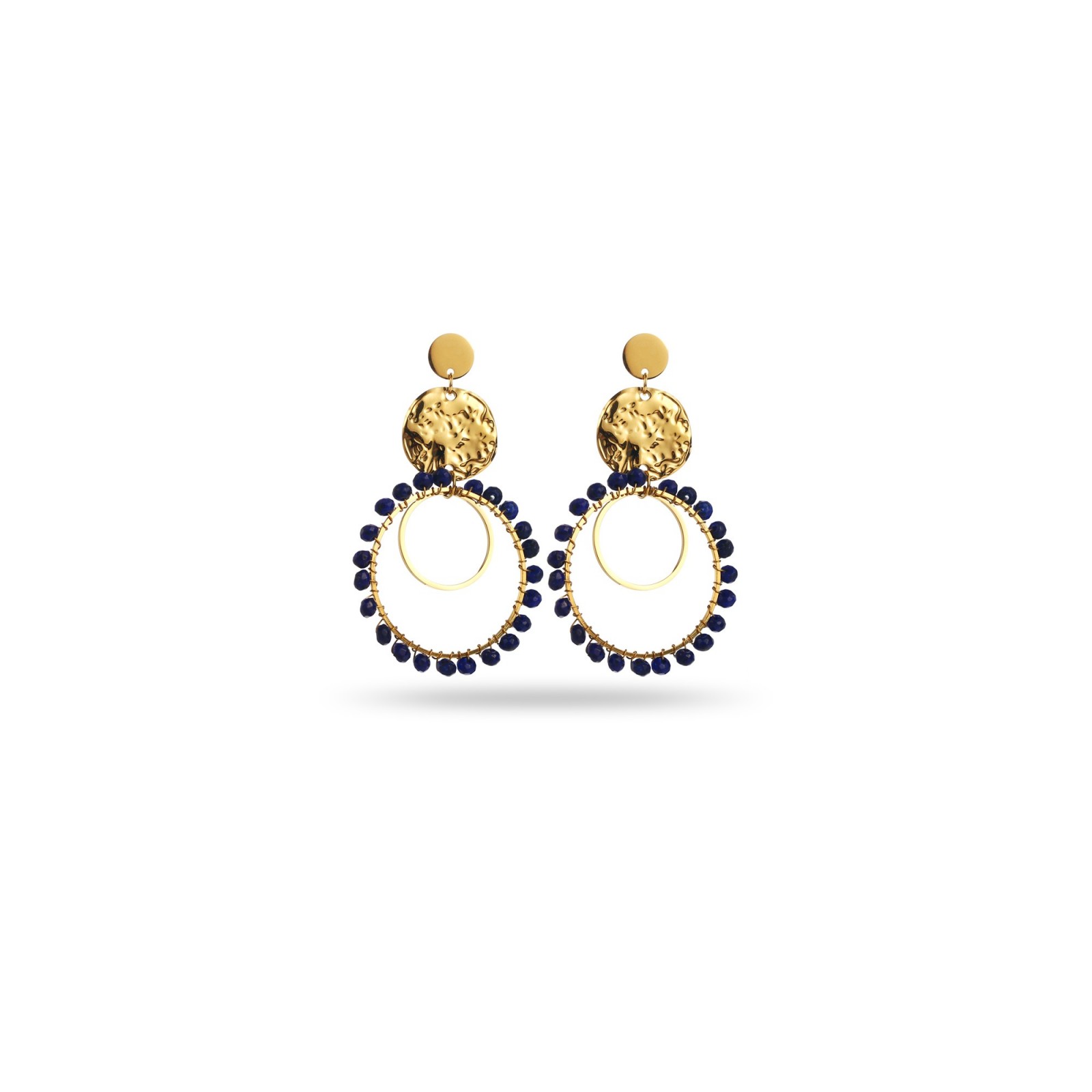 Hanging Earrings with Circles and Natural Stone Stone:Lapis Lazuli