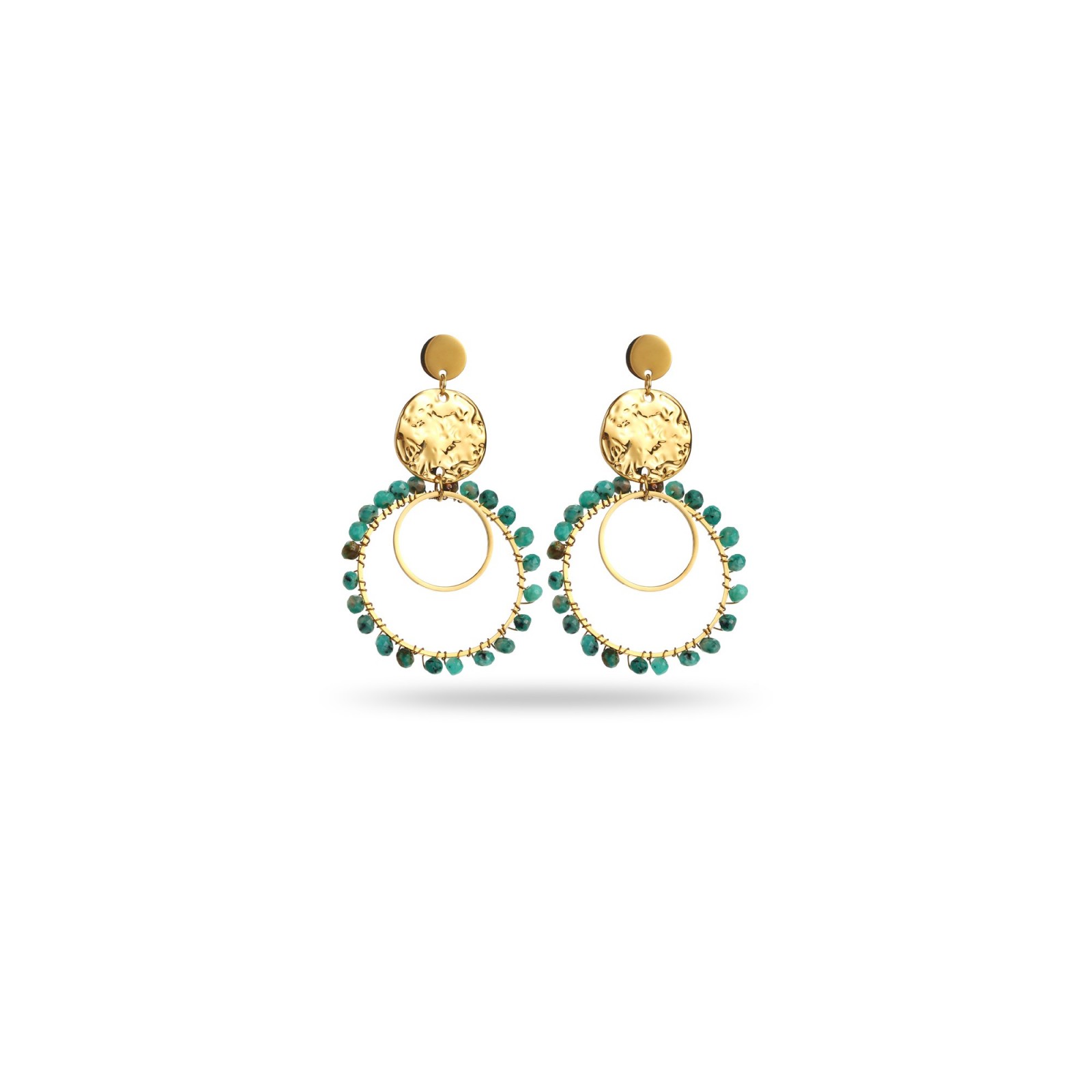 Hanging Earrings with Circles and Natural Stone Stone:Torquoise