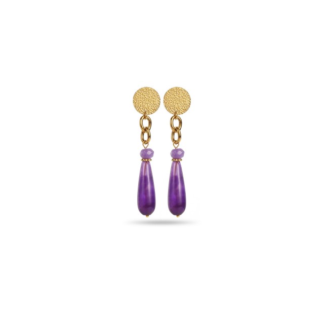 Stone Drop Pendant Earrings Stone:Amethyst