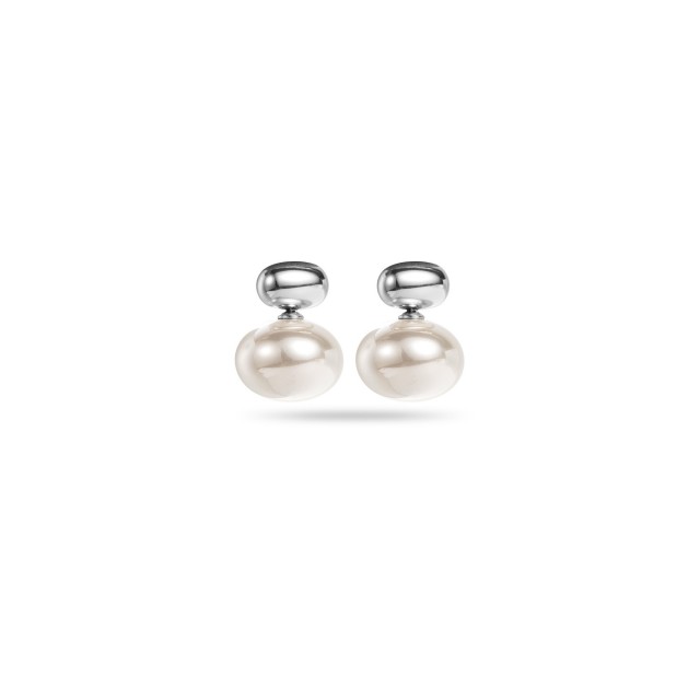 Mini Mother-of-Pearl and Steel Bead Earrings Color:Silver