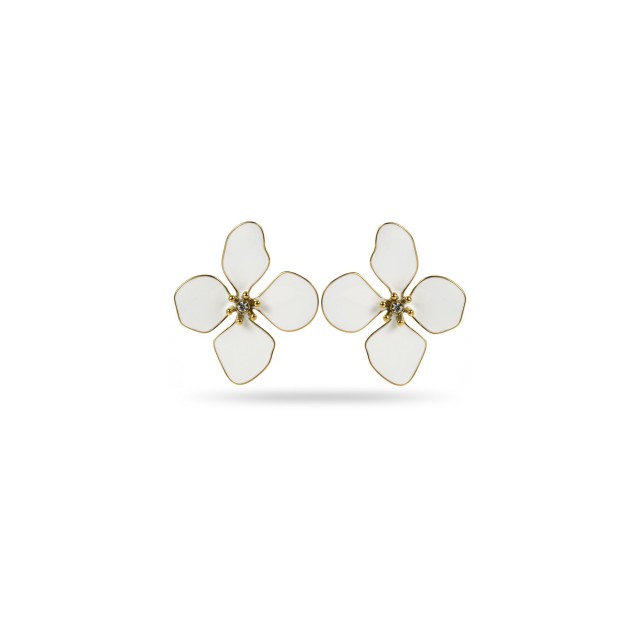 Boucles d'Oreilles Grande Fleur avec Strass Couleur:Blanc