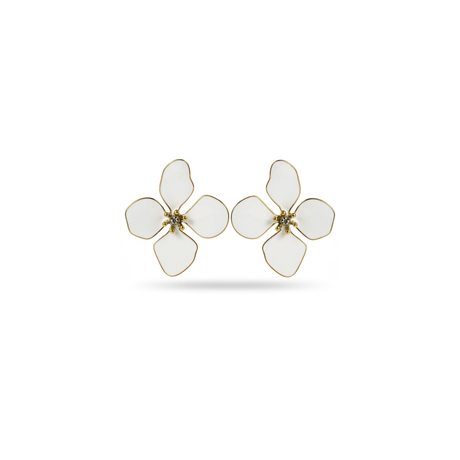 Boucles d'Oreilles Grande Fleur avec Strass Couleur:Blanc