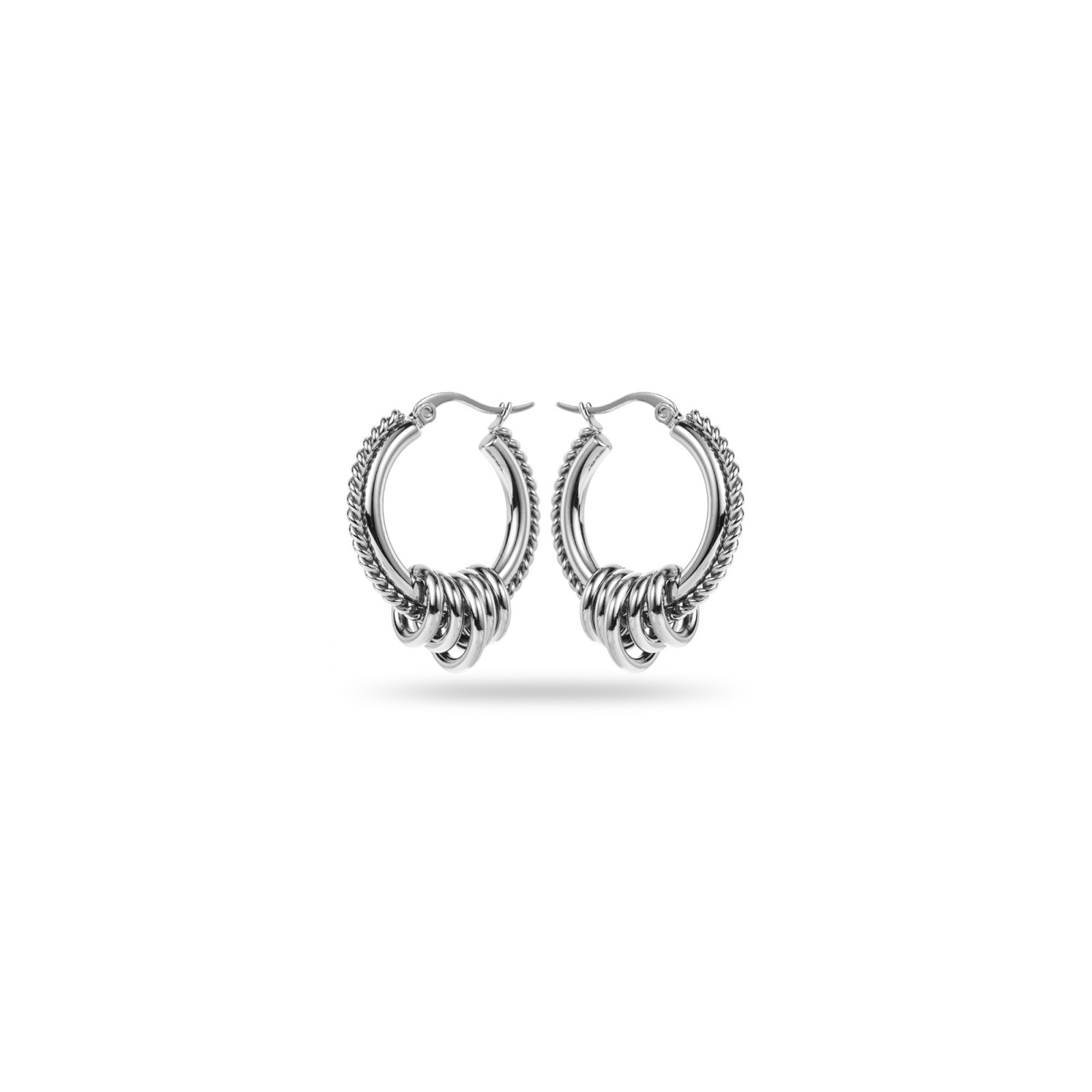 Boucles d'Oreilles Créoles Jeu de Torsade et Anneaux Couleur:Argent