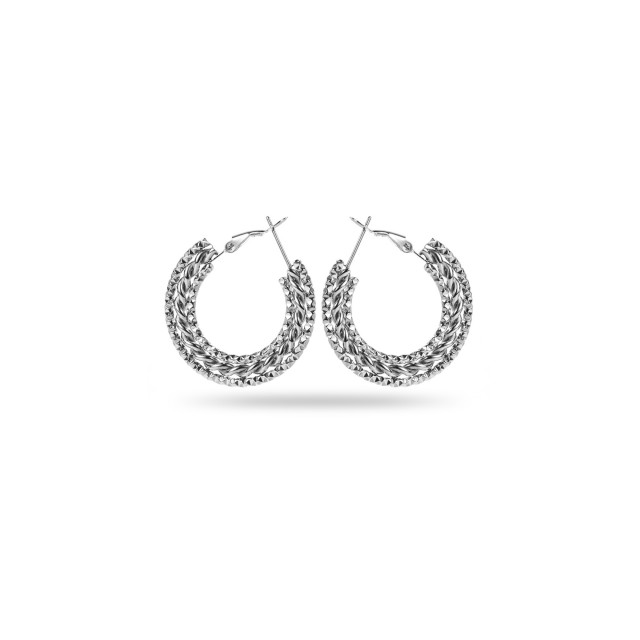 Boucles d'Oreilles Triple Créoles Torsadées et Ciselées Couleur:Argent