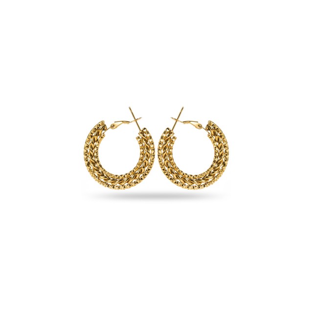 Triple Twisted and Chiselled Hoops Earrings Color:Gold