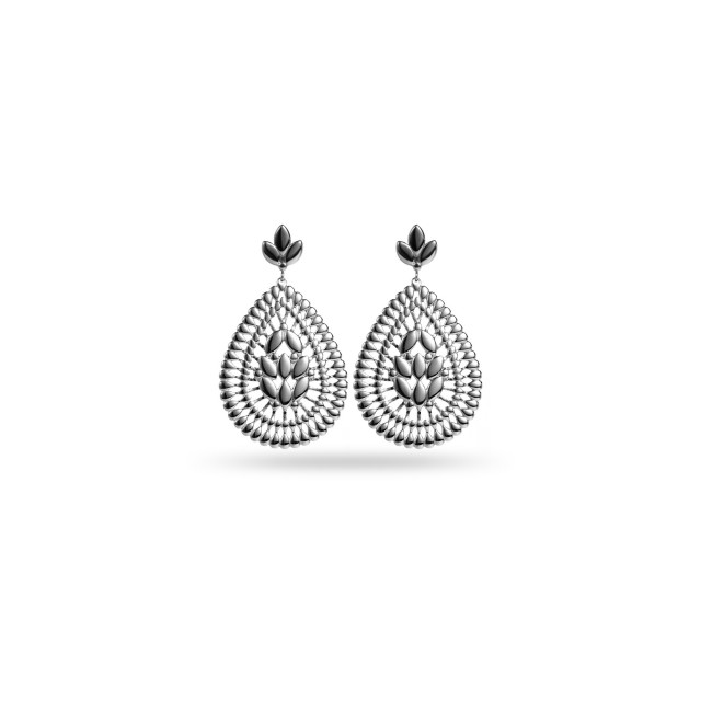 Drop Earrings with Rosette Details Color:Silver